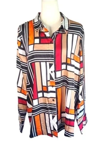 Karl Lagerfeld Damen Bluse Hemd Abstrakt Geometrisch Button-Down XL Langarm - Bild 1 von 12