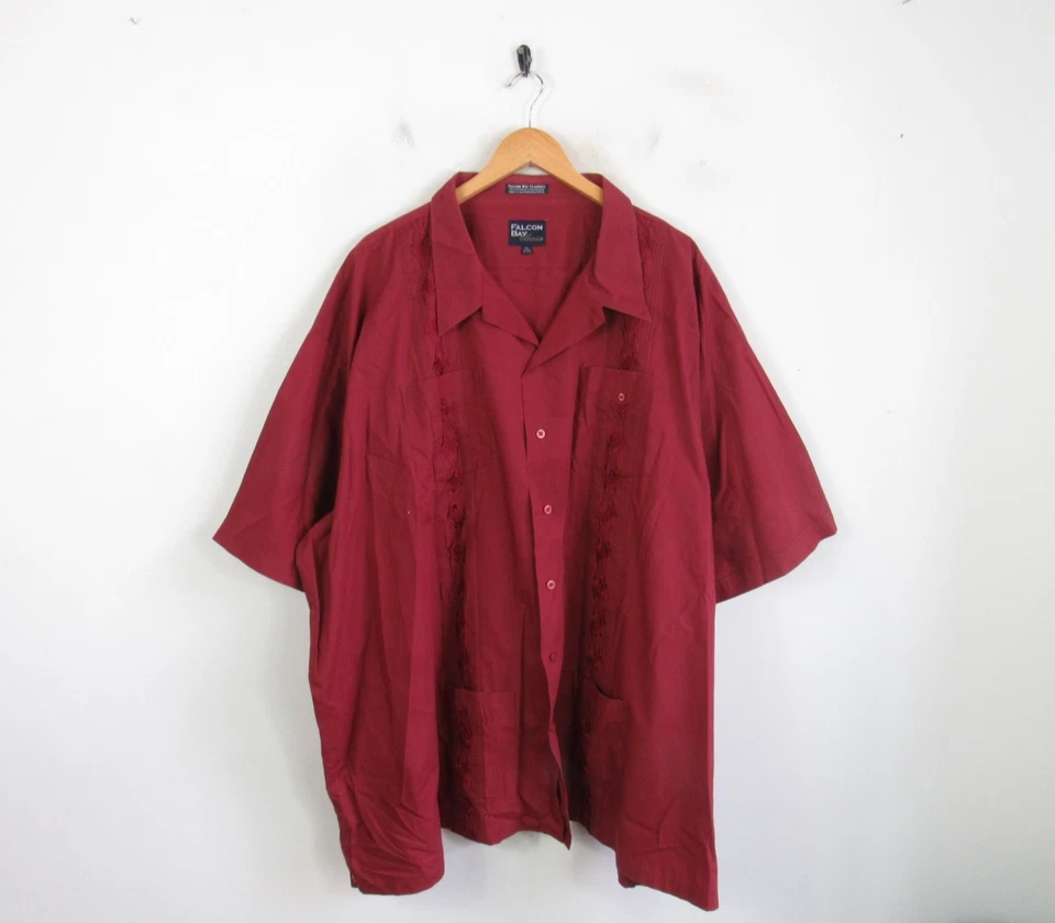 Camisa Falcon Bay Guayabera Roja Yucatán México Cubana Manga Corta 4 Bolsillos 5XL Foto 1 de 4