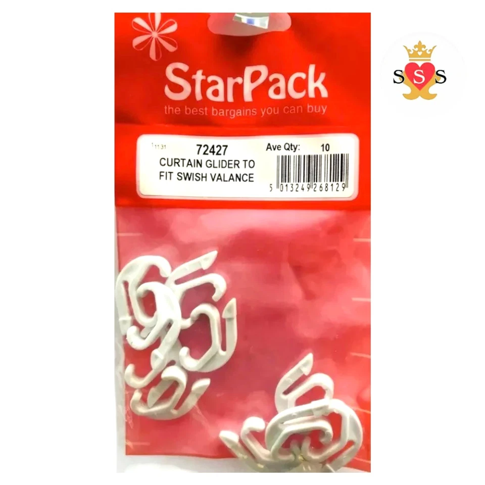 Curtain Rail Gliders Hooks to Fit Swish Valance Pack QTY 10 No:72427 - Image 1 of 1