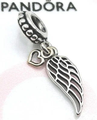 Pandora Charm Bicolor "Liebe und Schutz" 791389 Goldenes Herz Flügel Silber  - Bild 1 von 4