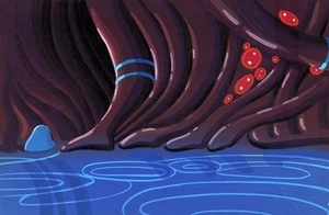 ANIME CEL HINTERGRUNDGEMÄLDE SELTSAME HÖHLE GEHEIMNISVOLLER POOL - Bild 1 von 2