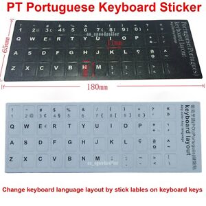 Replacement Portuguese PT Keyboard Sticker KEY Laptop Black / White Letters NEW