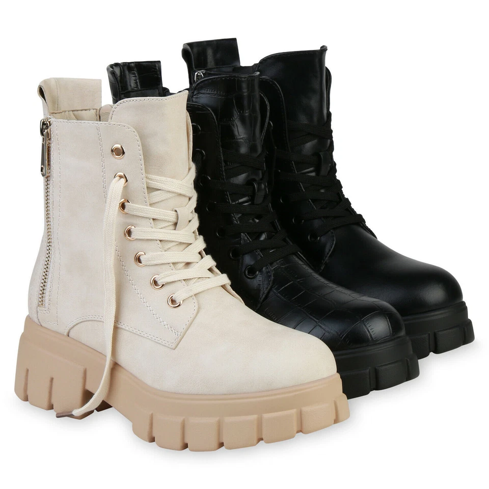 MARKENLOS Damen Stiefeletten Leicht Gefütterte Plateau Boots Zipper 836215 Schuhe