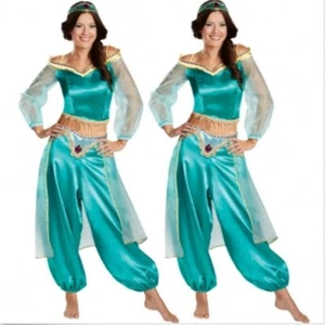 Damen Weihnachten Aladdin Prinzessin Jasmin Anzug Grün Karneval Cosplay Kostüme - Bild 1 von 6
