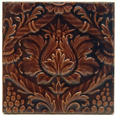 Antique Fireplace Tile Relief Floral Majolica Mintons China Works C1895 AE1 - Image 1 of 3