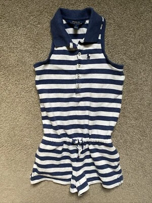 Mameluco delantero con botones a rayas azules talla 5 polo Ralph Lauren para niñas Foto 1 de 4