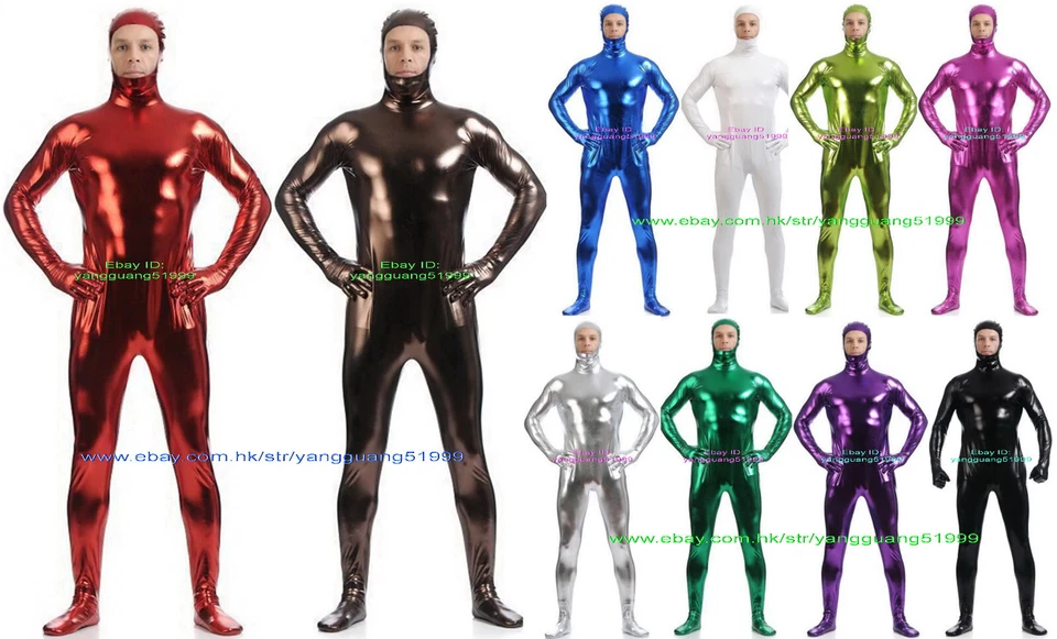 Macacões masculinos unissex brilhantes metálicos fantasias com rosto aberto F990 - Imagem 1 de 3