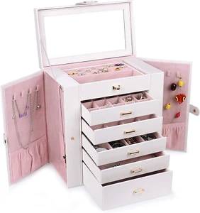 Huge Jewelry Box Jewelry Case with 6 Tier 5 Drawers Large Storage Capacity - Picture 1 of 9