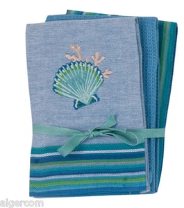 Juego de 3 toallas de té Kay Dee Coastal Collection 16x26 carcasa de vieira bordada - Imagen 1 de 1