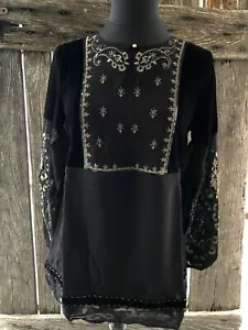 NWOT Sundance Catalog Princess Dreams Velvet Tunic Black XS Embroidered Org.$158 - Picture 1 of 12