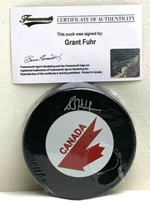 Grant Fuhr Signed Puck Team Canada With Frameworth COA - Imagen 1 de 6