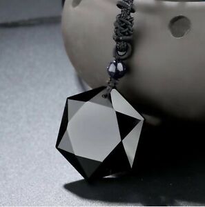 Obsidian Pendant Star Necklace Black Hexagram Gemstone Protection Crystal Corded