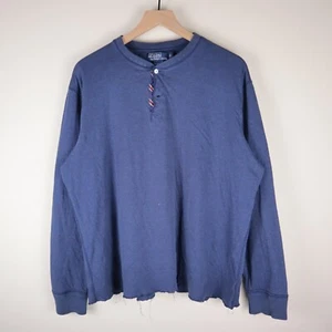 Vintage Polo Ralph Lauren Henley Long Sleeve Shirt Navy XL 25x26 - Picture 1 of 22