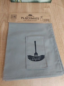 4er Set neue Tischsets mit Utensil Pocket Dig In 100% Baumwolle - Bild 1 von 4