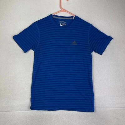 Adidas T Shirt Mens Large Short Sleeve Striped Crewneck Blue - Image 1 of 4