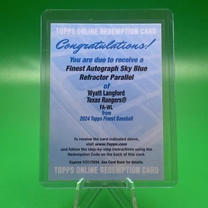 Wyatt Langford 2024 Topps Finest Autograph Sky Blue Refractor REDEMPTION Rangers - Picture 1 of 2