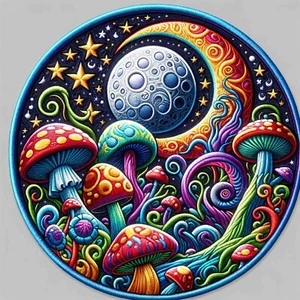 Mushrooms Patch Iron-on Clothing Applique Hippie Badge Psychedelic Woodstock - Picture 1 of 12