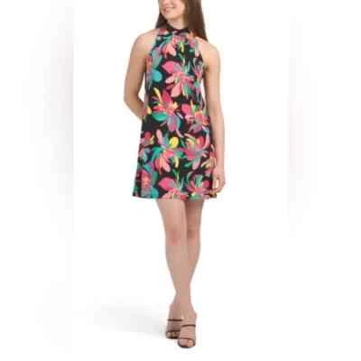 Trina Turk womens Short Halter Mini Dress sz Medium Hana Hou Floral Jersey $168 - Image 1 of 4