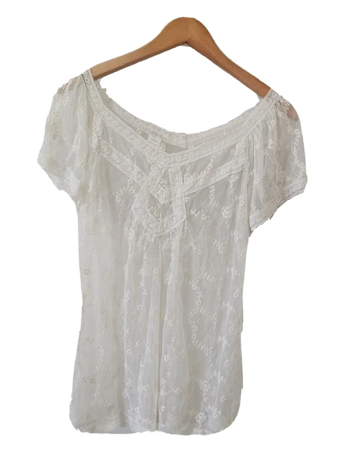 Blusa Charlotte Russe Feminina G Manga Curta Transparente Decote V Bordada Floral Transparente - Imagem 1 de 4