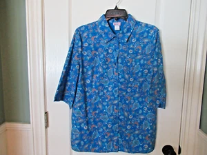 Camisa American Sweetheart Damas Botón Frontal Talla M Azul Paisley Mangas 3/4 - Imagen 1 de 5