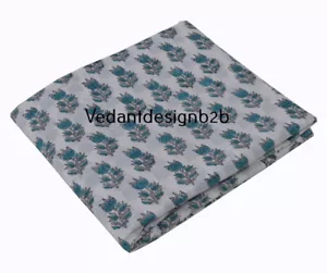 Indian 5 Yard Hand Block Floral Print 100% Cotton Dressmaking Craft Fabric - Picture 1 of 8