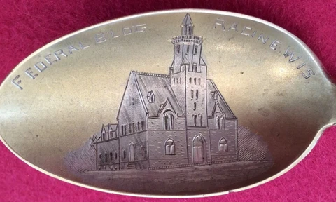 RARE! Historic Post Office Federal Building Racine WIS Sterling Souvenir Spoon Cover