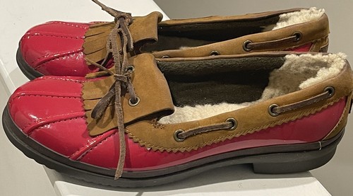 Ugg Australia 1012215 Haylie 7 mocassini slip barca sherpa rossi da donna foderati anatra