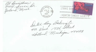 1969 Posted Envelope Cover Zeeland MI 6 Cent W.C.Handy Stamp Father Of The Blues - Image 1 of 2