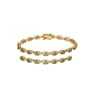 Bracciale Naturale Smeraldo & Diamante Qualità Naturale Oro Giallo 14k Oro Giallo su Argento - Foto 1 di 4