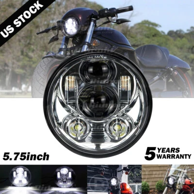Farol de LED cromado 5-3/4" 5,75"" feixe alto/baixo para Dyna Sportster XL 883 1200 - Imagem 1 de 4