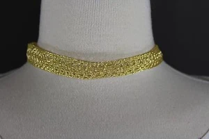 Gold woven lace shiny shimmer choker necklace 15 - 17 long metallic thread - Picture 1 of 4