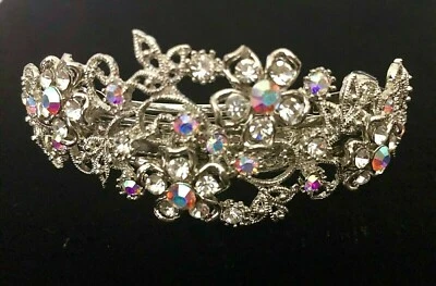 Floral Crystal Rhinestone Hair Barrette - Prom Bridal Formal Hair Clip Headpiece - Image 1 of 4