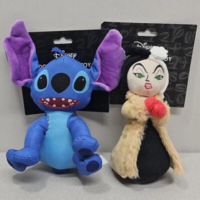 2 Stitch & Cruella de Vil Dog Squeaker Toys Disney Lilo & 101 Dalmatians Plush - Image 1 of 4