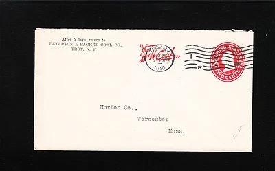 Petersen Packer Coal Co Troy NY 1910 Red Slogan PSE Cover 6t - Image 1 of 3