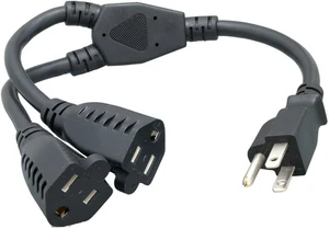 Power Cord Extension and Splitter, NEMA 5-15P to NEMA 5-15R X 2, 16 AWG, 13A, 1 - Picture 1 of 6