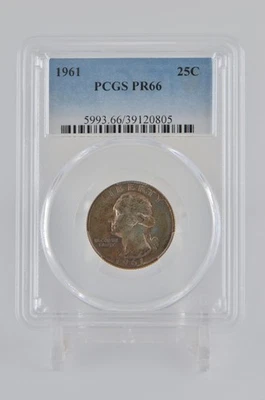 PR66 1961 PCGS GRADED SILVER WASHINGTON QUARTER UNC. PROOF TONED COIN #805 - Image 1 of 4