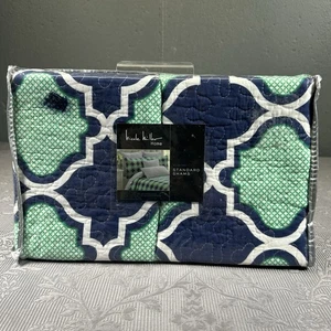 Set Of Two Nicole Miller Home Green Navy Quilted Standard Shams 21x27” - Picture 1 of 5
