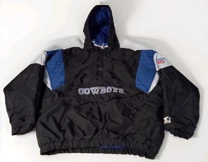 Vintage 90s Starter Dallas Cowboys 1/2 Zip Pullover Hooded Jacket L Front Pouch - Bild 1 von 12