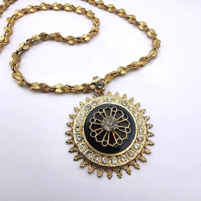 Collar Colgante Vintage Florenza Victoriano Renacimiento Dorado Tono Dorado Sunburst Foto 1 de 4