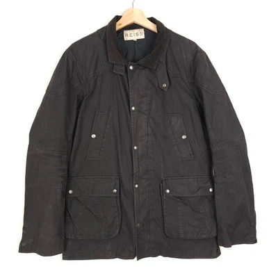 REISS Mens Wax Jacket Large Black British Millerain Country Style Outdoor Coat - Image 1 of 4