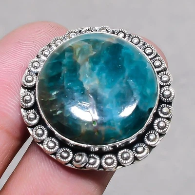 Anillo Joyería Ajustable Regalo Hecho a Mano Piedras Preciosas Forma Redonda Apatita Neón SR 2569 Foto 1 de 4