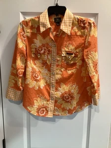 Lucky Brand Latzhose Damen 100% Baumwolle Perlen Druckknopf Blumen Western Shirt Gr. M - Bild 1 von 8