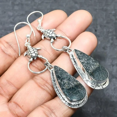 Pendiente de joyería de plata de ley 925 hecho a mano con piedras preciosas de coral raya 3,27" T249 Foto 1 de 3