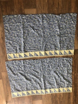 Vintage Patchwork Cotton  Curtains Blue Yellow Floral Quilt Granny Handmade X 2 - Image 1 of 4