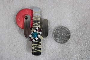 LIZTECH SCHMUCKNADEL BROSCHE SIGNIERT 88 Desert Sunset Saguaro Kaktus Sonnenaufgang C2-7 - Bild 1 von 2