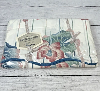 VTG Wamsutta KING FLAT SHEET Supercale 200 TC LOTUS Floral Scalloped Edge NOS - Image 1 of 3