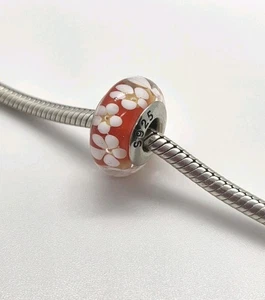 🩷Orange & Yellow Flower Murano Glass Bead Charm Genuine S925 Sterling Silver🩷 - Picture 1 of 5
