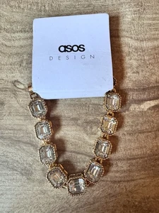 Pulsera de eslabones de cadena de cristal sintético en tono dorado de ASOS DESIGN  - Imagen 1 de 4