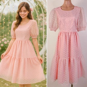 Rachel Parcell Puffärmel Midikleid Rosa Prinzessin 80er Romantisch Kokette S Neu mit Etikett - Bild 1 von 11
