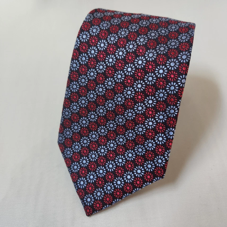 Corbata de seda Harrods azul rojo flor geométrica.  Ecu.  Magnífica corbata! Foto 1 de 4